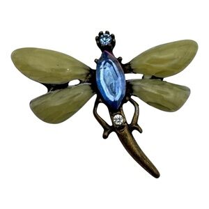 CIRO 1”‎ Dragonfly Brooch with Blue and Clear Rhinestones (No Clasp)